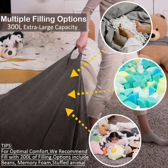 Nobildonna Bean Bag Chair, Corduroy Cover (No Filler) 35"×43", Warm Grey - Picture 6 of 12